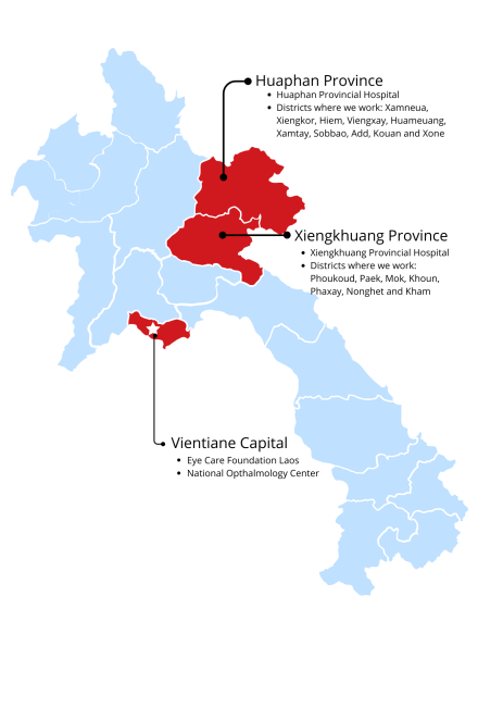 landkaart van Laos met projectlocatie en partners