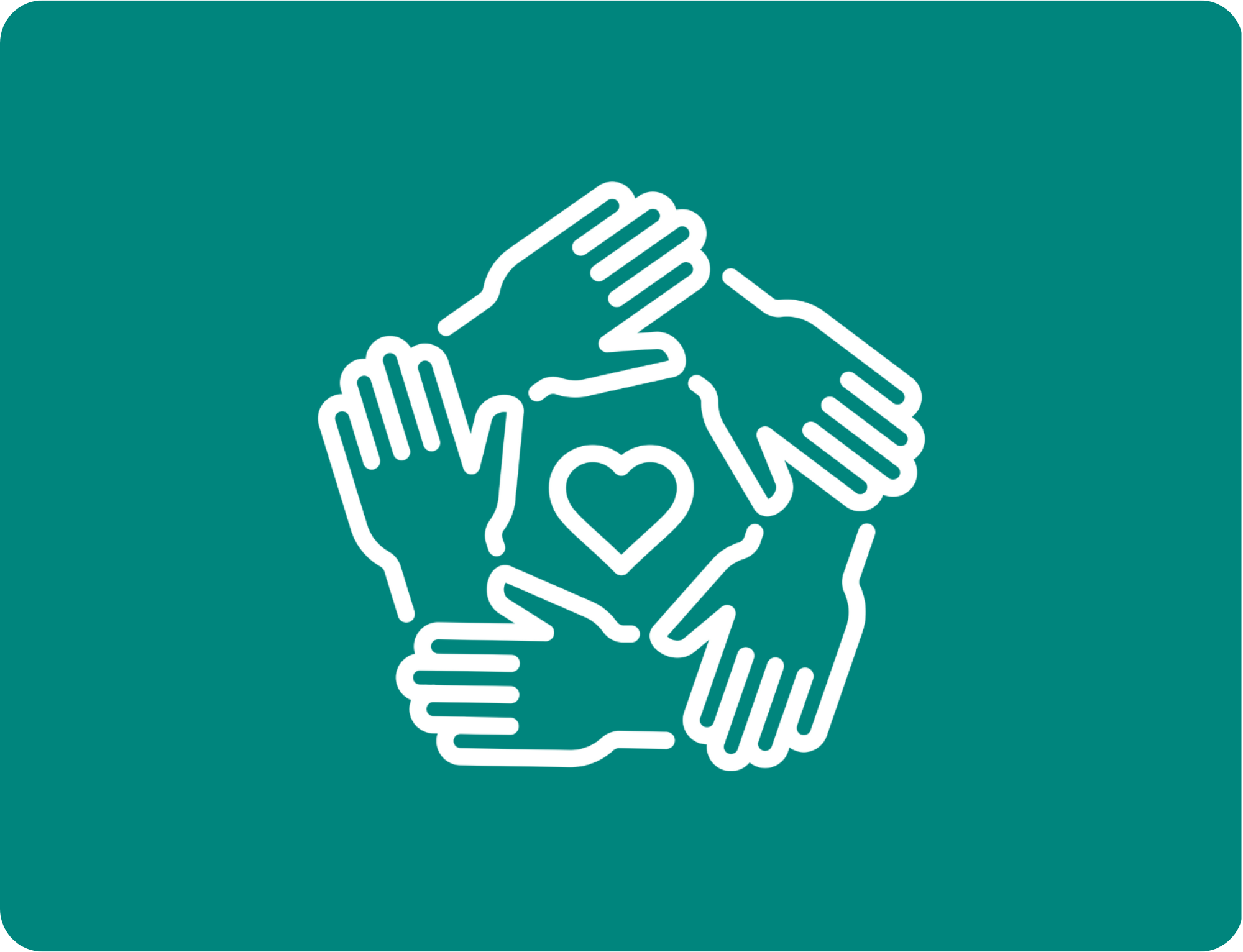 Vijf handen die elkaar aanraken in een cirkel met hart in het midden - nalaten