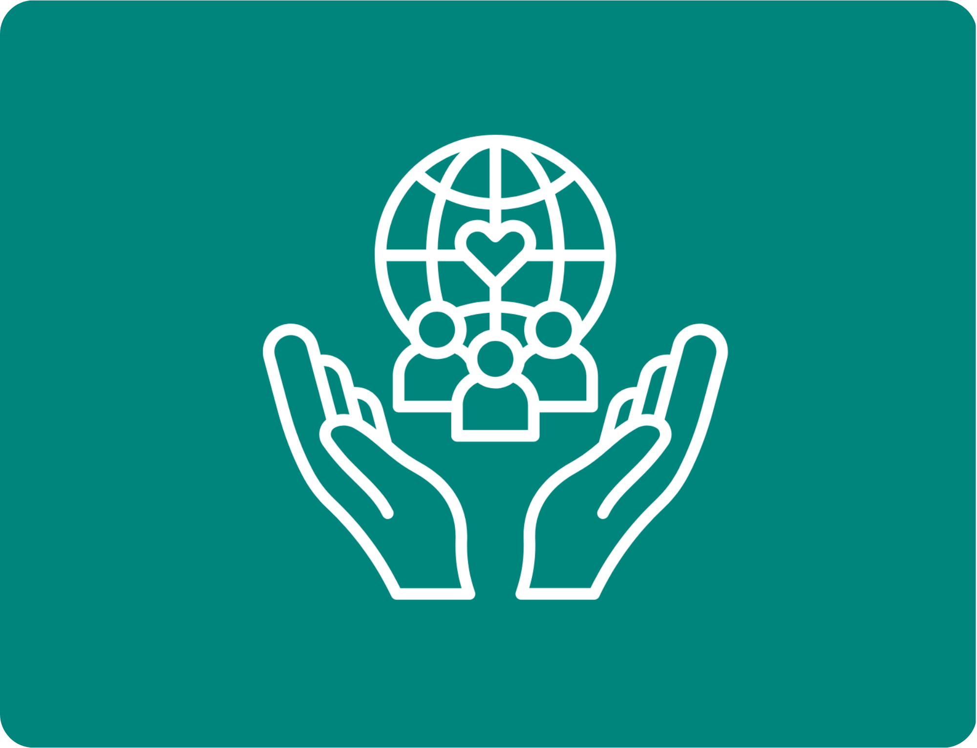 Twee handen met drie poppetjes een hartje en wereldbol erboven - steun als bedrijf